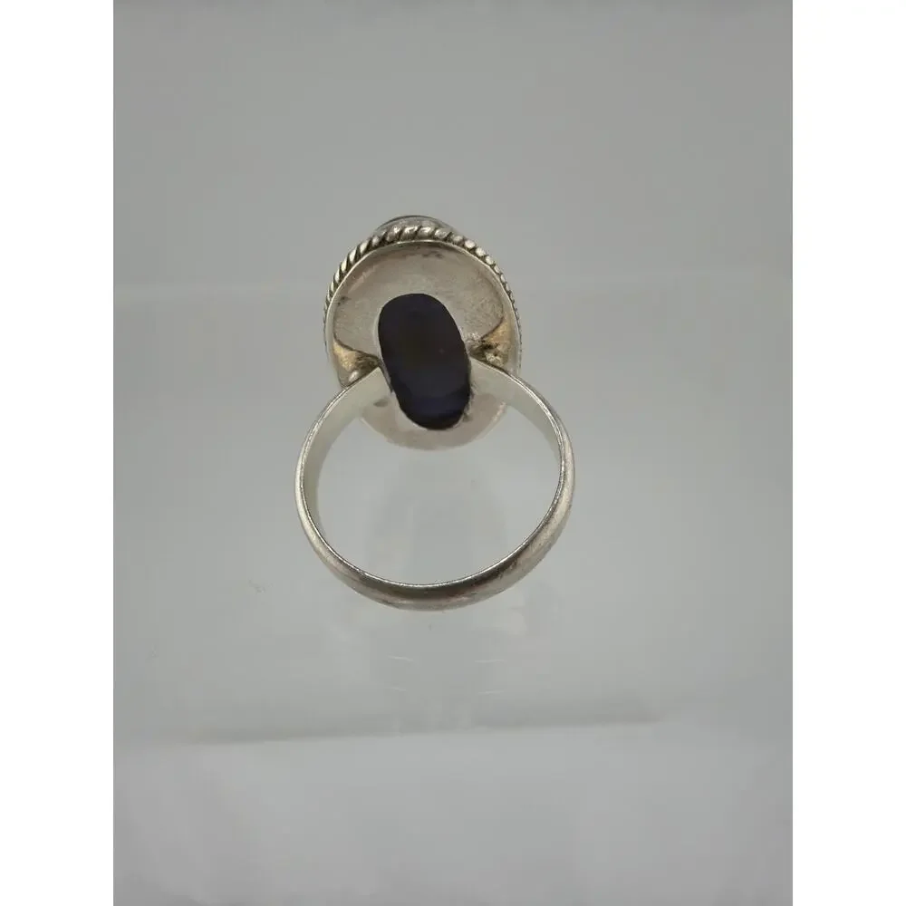 Large Oval Lapis Lazuli Braided Rope 925 Sterling Silver Ring Size 7